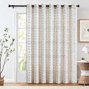 Jinchan Boho Linen Blend Sliding Patio Door Curtains, 84 Inches Long, 1 Panel Divider, Extra Wide, Light Filtering Grommet Curtains for Living Room, 100"W x 84"L (Pack of 1), Back Tab| Sage on Flax
