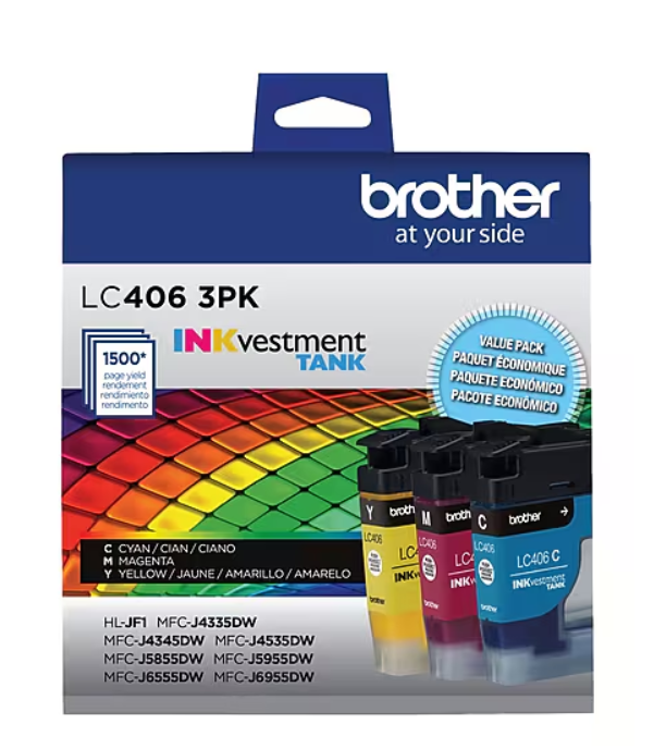 Brother LC4063PK 3 Pack of Standard Yield Cyan, Magenta and Yellow Ink Cartridges