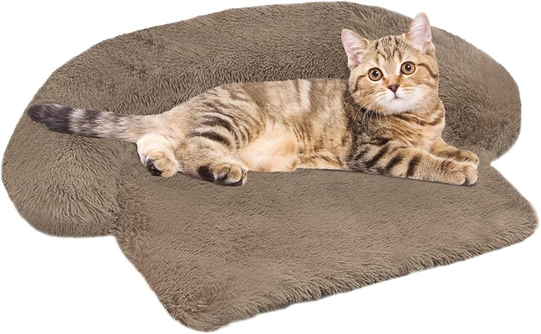 Calming Dog Bed Fluffy Plush Dog Mat for Furniture Protector with Removable Washable Cover for Large Medium Small Dogs and Cats (XS(31x23.5x5), Camel)