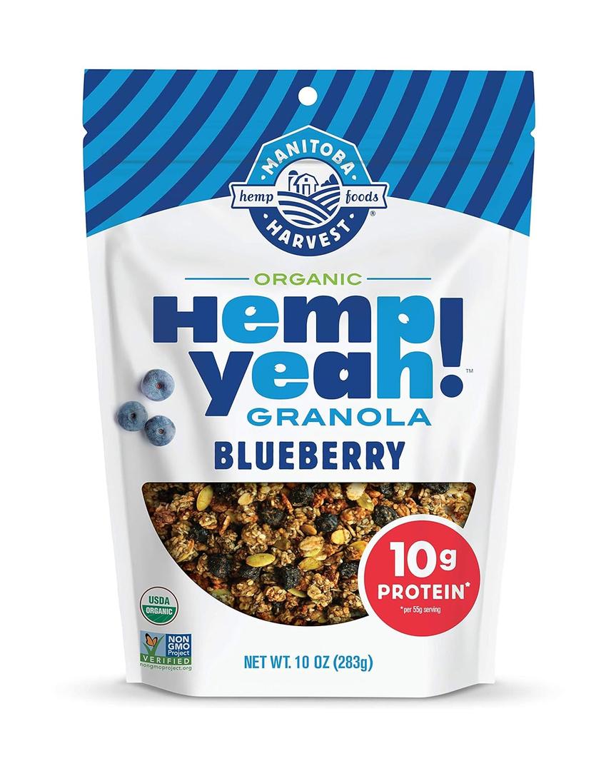 Manitoba Harvest Hemp Yeah Granola, Blueberry, 10oz, with 14 g of Protein, 3.5 g Omegas 3 & 6, 4 g of Fiber and less than 10 g Sugar Per Serving, Organic, Non-GMO, (Pack of 6) Packaging May Vary