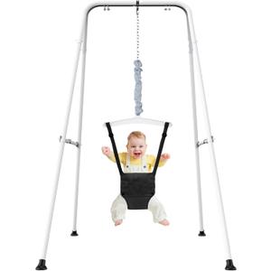 Baby Jumper with Stand, Toddler Swing Set forIndoor/Outdoor Play, Jumper for Baby 6-24 Months,Baby Jumpers and Bouncers with Adjustable Chain,Easy to Assemble & Store (Black)