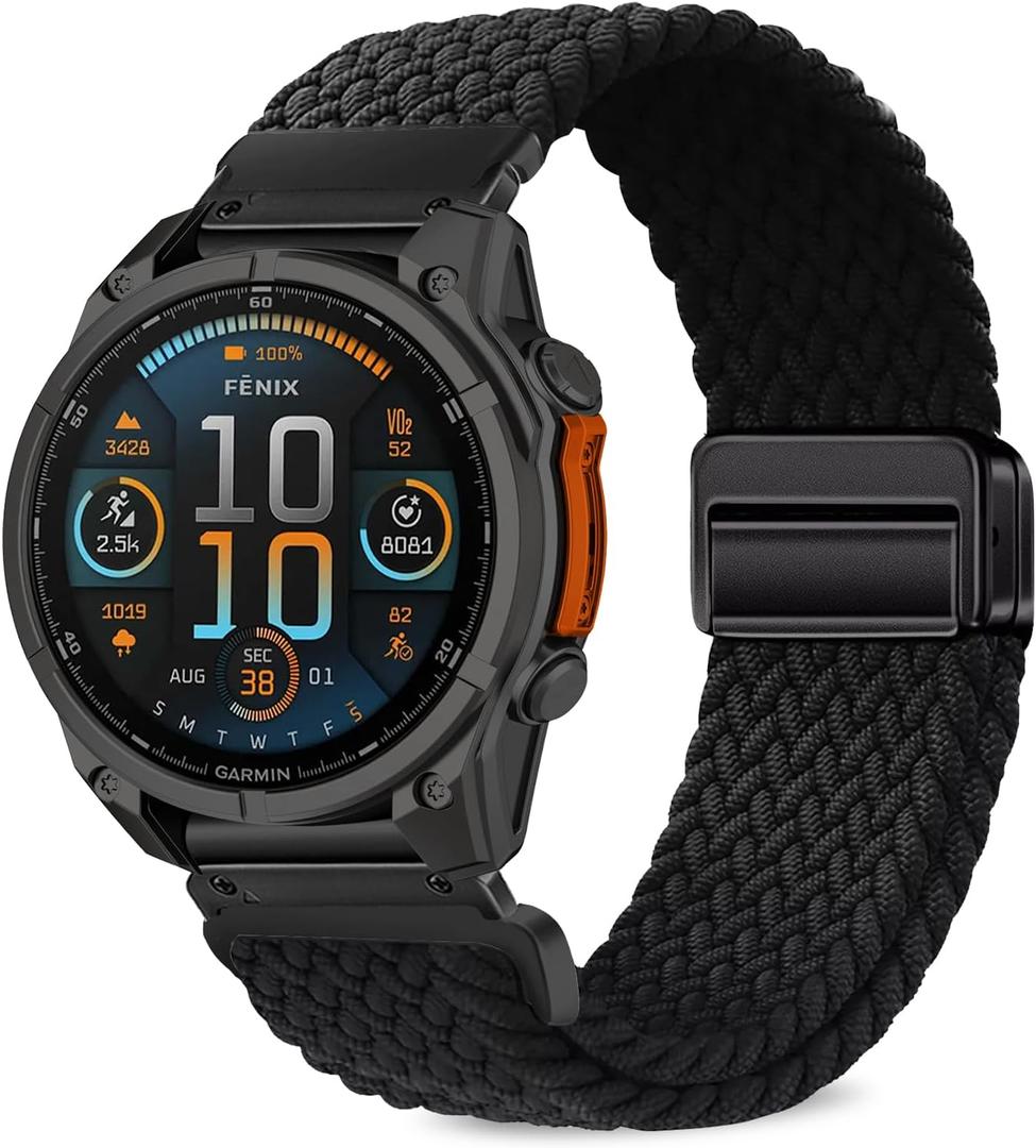 Quickfit 26mm Magnetic Braided Watch Bands Compatible with Garmin Fenix 8 Pro/Quatix 8/Tactix 8/Fenix 8 (51 mm)/7X Pro/7X/6X Pro/6X,Replacement Nylon Sport Strap for Women Men
