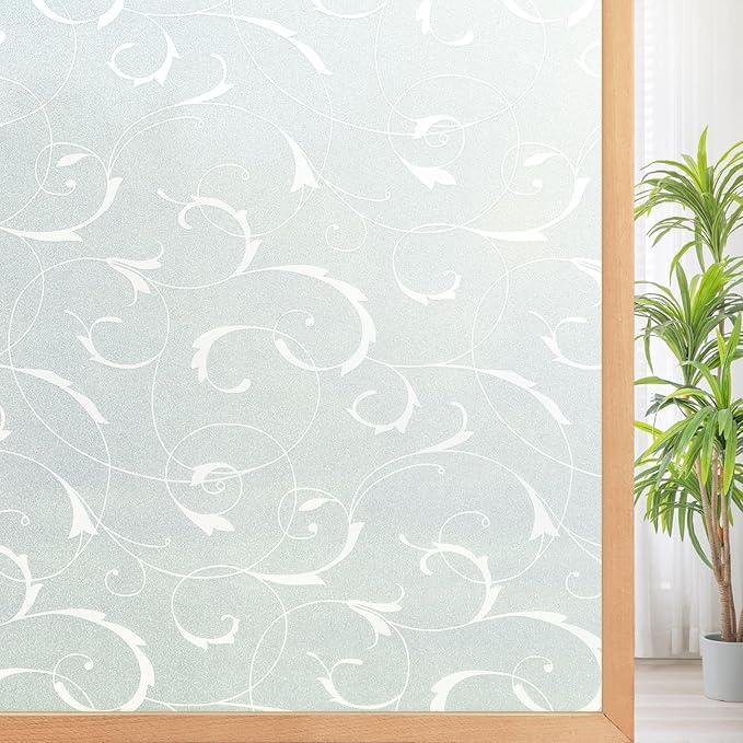 rabbitgoo Window Privacy Film, Decorative Static Cling Frosted Glass Film, NonAdhesive Privacy Window Stickerfor Home Bathroom, Removable & Reusable, Flower Pattern, 11.8 x 78.7 inches, 2 Pack