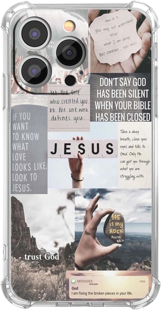 Jesus Quotes Case for iPhone 13 Pro,Christian Bible Verse Collage,Unique Trendy TPU Bumper Case Compatible with iPhone 13 Pro