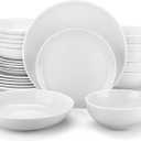 MALACASA 24-Piece Gourmet Porcelain Dinnerware Sets, Modern White Round Dish Set for 6 - Premium Serving Plates and Bowls Sets for Dessert, Salad, Soup, Pasta - Series AMELIA (24 Piece (Service for 6), AMELIA White)