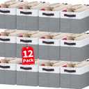 Criusia 12 Pack Large Storage Baskets for Shelves | Fabric Closet Organizers and Storage Bins with Handles for Home Organization | Decorative Collapsible Basket for Organizing Clothes Toy Nursery (12pcs - Rectangular 14"x10"x9.5", White with Grey)