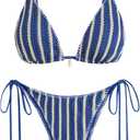 ZAFUL Women's Triangle Bikini Set Crochet String Cheeky Swimsuit Sexy Halter Lace 2 Piece Bathing Suits (Medium)