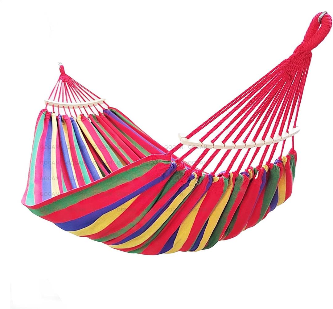GOCAN Double Hammock 2 Person Extra Large 220x160cm Total Length 330cm Load 500lb Canvas Cotton Hammock for Patio Porch Garden Backyard Lounging Outdoor and Indoor with Removable Spreader bar