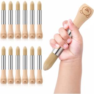12 Pcs Watercolor Paint Brushes for Toddler Kid Baby Jumbo Brushes with Chubby Wood Handles Easy to Grip Round Paintbrushes Non Toxic Vegan Bristles for Preschool Painting Art Craft (Bear)