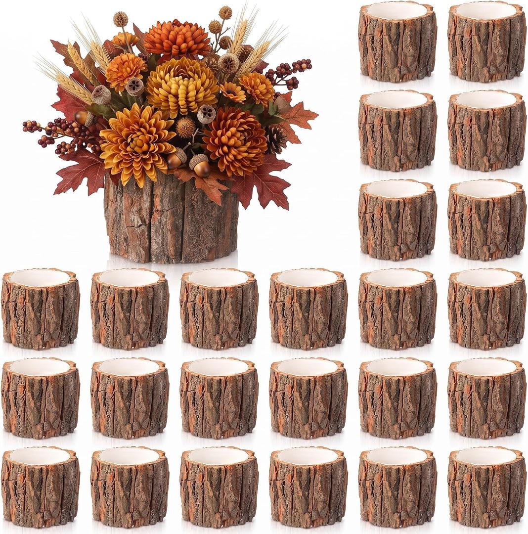 24 Pcs Wooden Vase for Centerpieces Wedding Flower, 4.7 Inch
Fall Table Centerpieces Decor, Rustic Farmhouse Planter Box, Thanksgiving Tree Bark Stump Buckets Pots for Garden Baby Shower