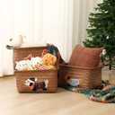 Boao 3 Pcs Dog Toy Wicker Storage Basket with Handle 15"x 11" x 7.9" Brown Handmade Rattan Woven Laundry Basket for Organizing Shelf Blanket Clothes Toy Car Bedroom Room Storage