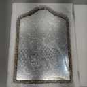 Vintage Desk Makeup Mirror, 11.9" L x 8" W Antique Gold Vanity Table Mirror, Metal Framed Scalloped Small Standing Mirrors with Beaded, 360 Adjustable Rotation for Tabletop, Bedroom