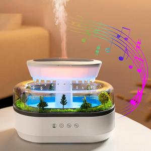 250ML Raindrop Humidifier & Essential Oil Diffuser, Cloud-Shaped Ultrasonic Humidifier with Soothing Rain Sounds, 7-Color LED Mood Light, Auto Shut-Off, Perfect for Bedroom, Office, Yoga & Relaxation