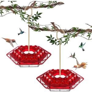 Hummingbird Feeder with Ant-Proof Moat Hummingbird Feeder, Easy to Clean and Refill Includes Hanging Hook, Features 30 Feeding Ports (Red 2PCS)