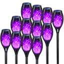 KYEKIO Halloween Decorations Outdoor, 12Pack Purple Solar Halloween Lights, Solar Torch Lights with Flickering Flame for Garden Decor, Waterproof Outdoor Lighting, Scary Torches for Yard Lawn Pathway