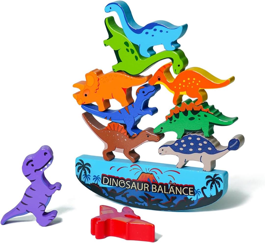 LiKee Wooden Stacking Dinosaur Toys for Kids 3-5 Montessori Toys for 3 4 5 6 7 8 Year Old Boys Girls Christmas Birthday Gifts for Kid Ages 4-8 Balance Competition Game for Family Stocking Stuffers