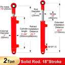 1.5x18 Hydraulic Cylinder 2 Ton Double Acting Welded Hydraulic Cylinder 1.5" Bore x 18" Stroke with 3/8" JIC 37(9/16"-18 Thread) Hydraulic End Connectors Maximum Thrust Force 4410lbs