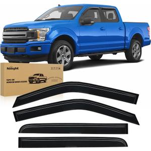 Nilight Tape-On Rain Guards for Ford F-150 SuperCrew Cab 20152020 (Black Window Trim Only, Not for Chrome Trim/Lariat/Limited), Window Visors Vent Wind Deflectors-4PCS