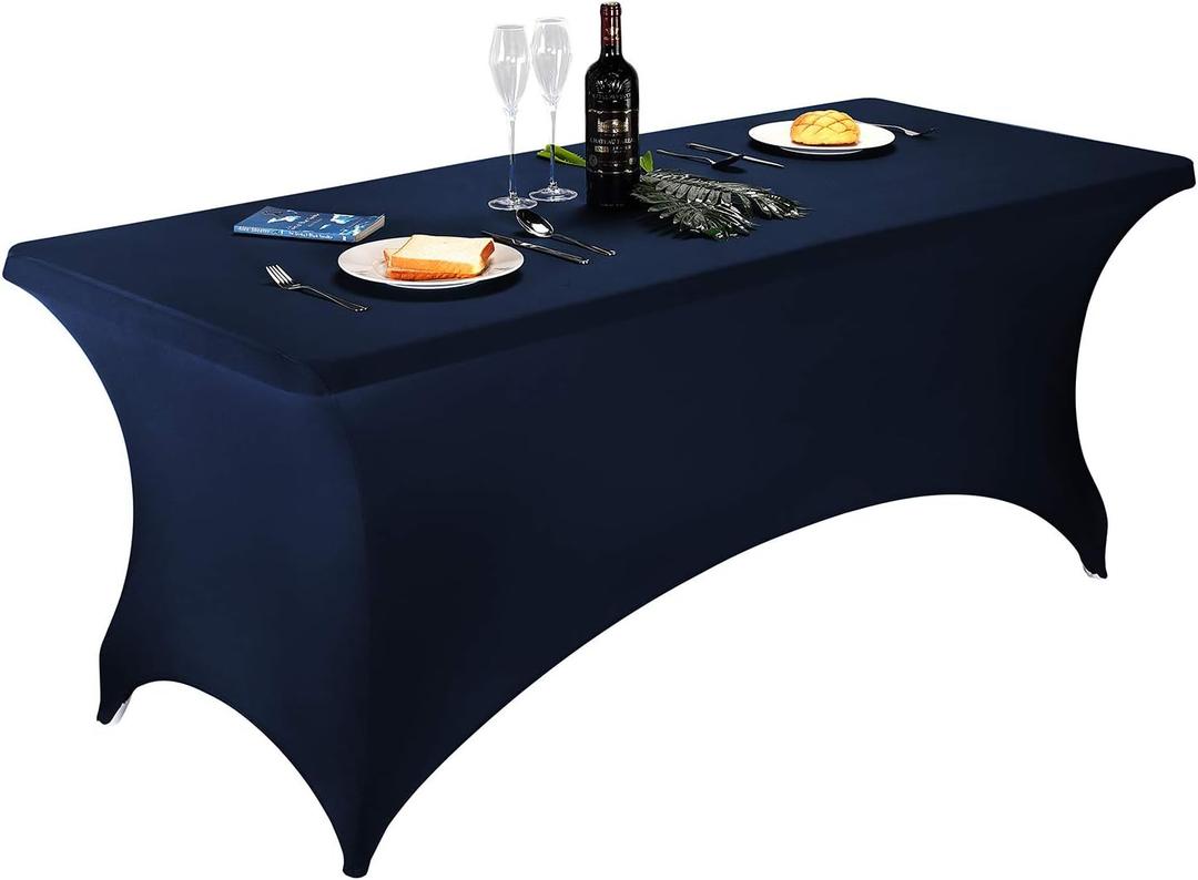 LZY Spandex Table Covers 6 Feet, Stretch/Fitted Table Covers for 6 Feet Folding Table, Rectangular Spandex Table Cloths for Wedding Party or Event (6FT-2PCS, Navy)