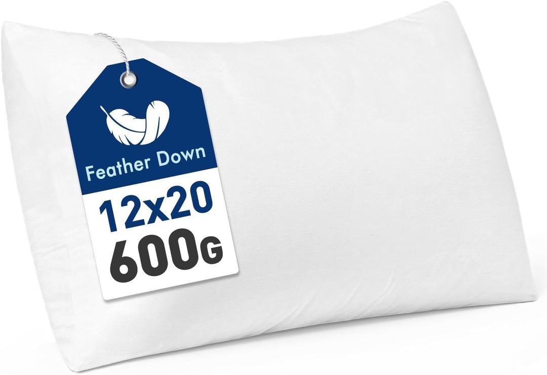 MIULEE Premium Feather and Down 12x20 Throw Pillow Insert Soft Fluffy Throw Pillow Double-Layer Cotton Fabric for Sofa Bed Couch Prevents Feather Leakage