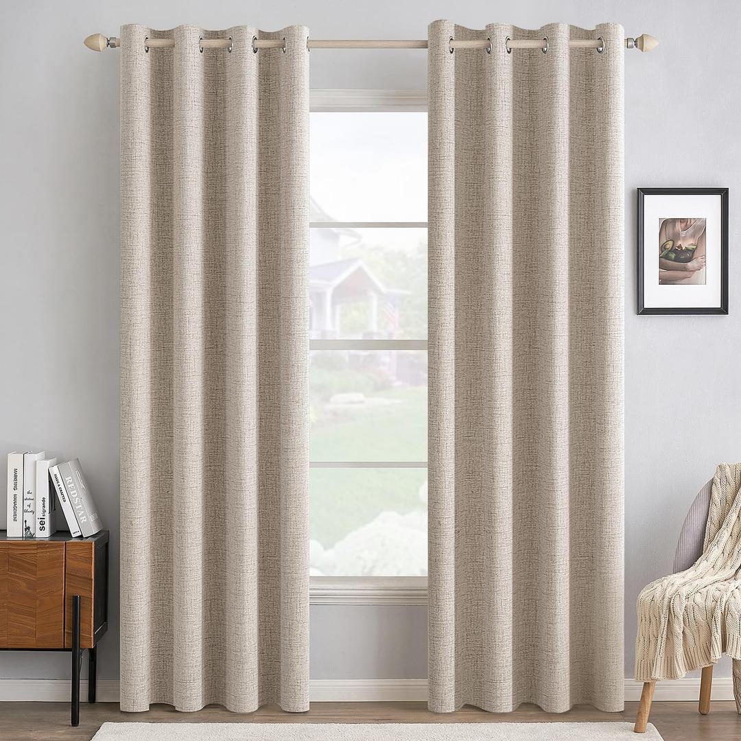 MIULEE 100% Blackout Linen Textured Curtains for Bedroom Solid Thermal Insulated Natural Grommet Room Darkening Curtains & Drapes Luxury Decor for Living Room Nursery 52 x 84 Inch (2 Panels) MIULEE 100% Blackout Linen Textured Curtains for Bedroom Solid Thermal Insulated Natural Grommet Room Darkening Curtains & Drapes Luxury Decor for Living Room Nursery 52 x 84 Inch (2 Panels)