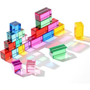 Meooeck 20 Pcs Acrylic Gem Cubes Blocks for Kids Translucent Rainbow Building Blocks Crystal Light Shadow Stacking Toys for School Education Training Learning(2 Sizes)
