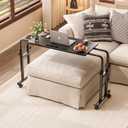 LINGMI Recliner Table, Overbed Table with Wheels Adjustable Height and Length Over Bed Desk, Hospital Heavy Duty Metal Leg Laptop Stand Tray, 47 cm x 15.75 cm x 39.3 cm