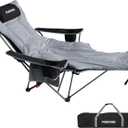 POEPORE Reclining Camping Chair with Removable Footrest Lounge Chair with Headrest, Cotton Cushion, Portable Adjustable Folding Chairs (1 pack, Black)