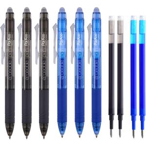 ParKoo Retractable Erasable Gel Pens Clicker Fine Point 0.7 mm, Make Mistakes Disappear, 3 Black/3 Blue Ink Pens with 4 Bonus Refills for Drawing Writing Journaling and Crossword Puzzles