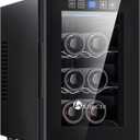 6 Bottle Thermoelectric Wine Cooler Refrigerator Advanced Cooling Technology, Stainless Steel & Tempered Glass For Red Wine, Champagne for Home, Kitchen, or Office