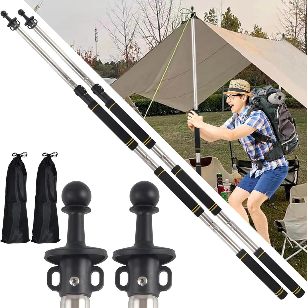 Tarp Poles,Tent Poles Set of 2 2Ft to 6Ft Replacement Canopy Poles Heavy Duty Telescoping Tent Poles for Tarp Outdoor Camping Awning Poles Adjustable Sturdy Durable Shade Cloth Poles (6Feet Black)