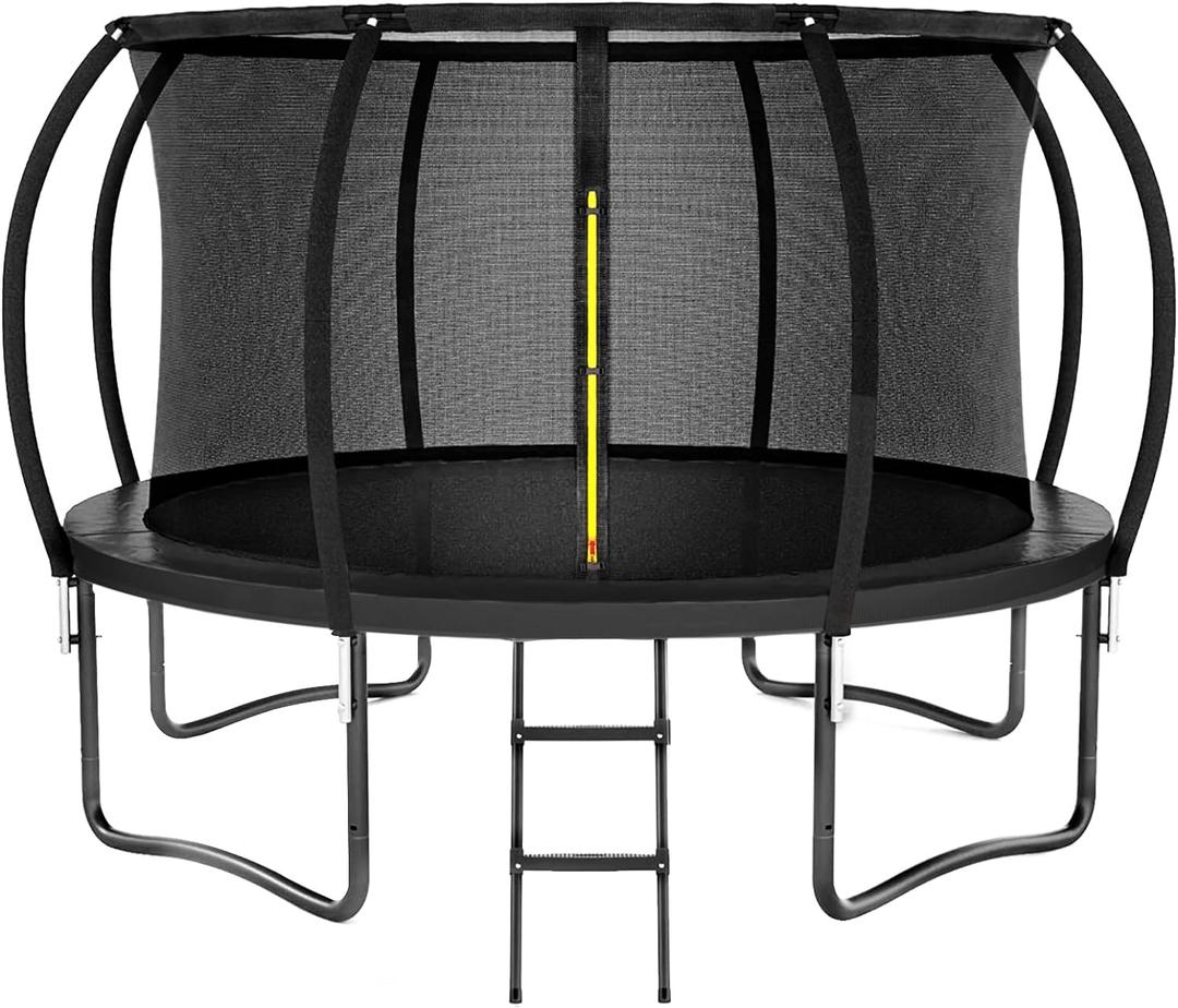 Kiivakii Trampoline 12 14 16FT, Outdoor Big Trampolines for Kids and Adults, Recreational Trampolines with Basketball Hoop and Stakes, Big Round Trampoline with Sprinkler for Backyard (Black)