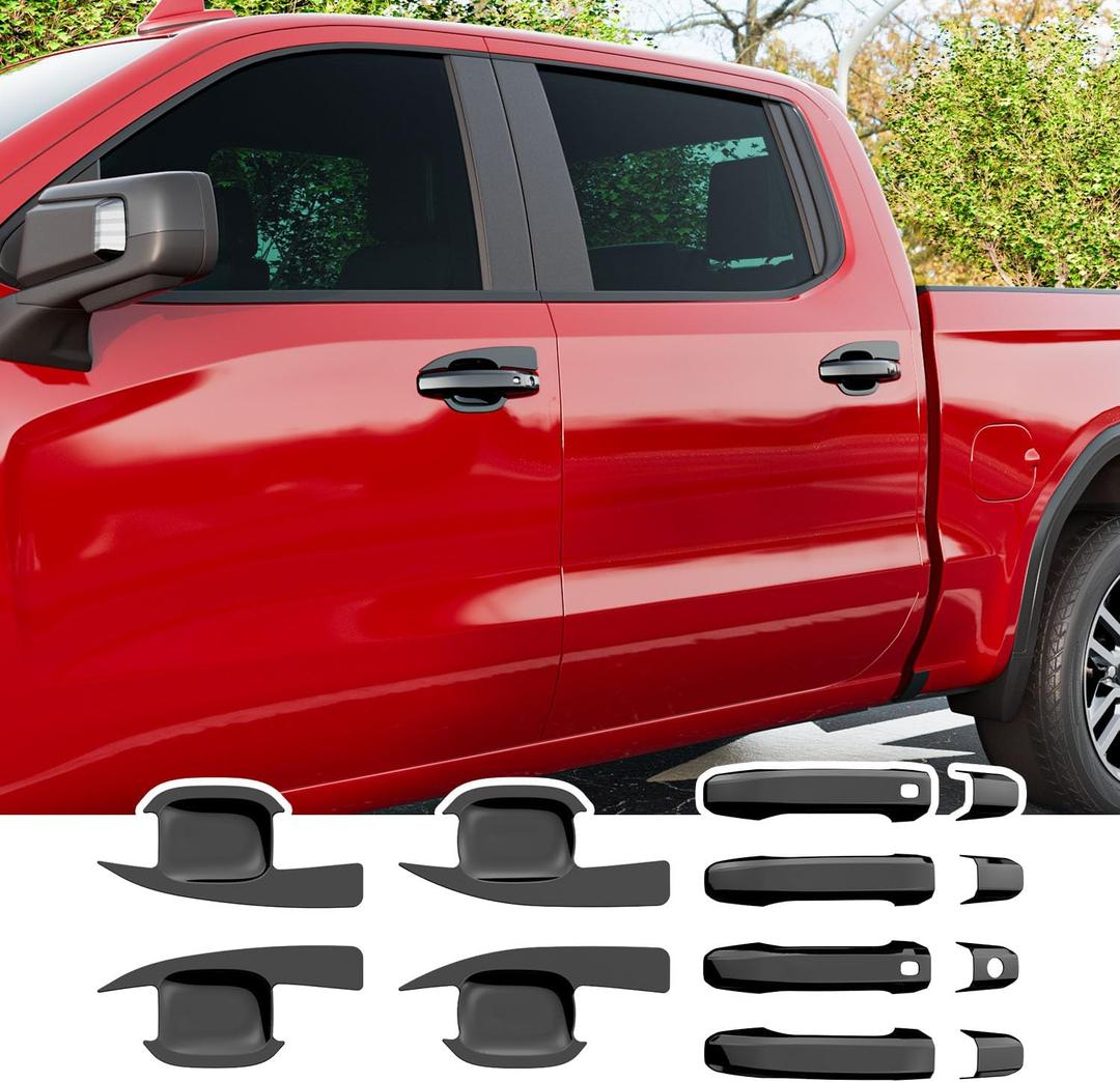 12PCS Door Handle Cover Compatible with 2019-2026 Chevy Silverado GMC Sierra 1500 20-26 2500 3500 Door Bowl ABS Glossy Black Handle Protector Replacement for 19-26 Silverado Accessories