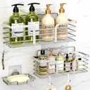 Yougai Shower Caddy Shower Shelf with Soap Dish and 4 Hooks, SUS304 Stainless Steel Shampoo Holder Bathroom Shower Organizer No Drilling Adhesive Wall Mounted Storage Shelves Basket Accessories-3 Pack (Silver)