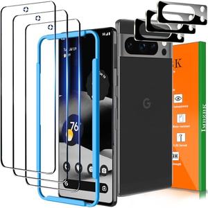 IMBZBK 3 Pack Screen Protector for Google Pixel 8 Pro Tempered Glass with 3 Pack Camera Lens Protector, Accessories 9H Anti Scratch for Pixel 8 Pro, Supports Fingerprint, Case Friendly, Transparent