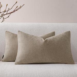 a moment Pack of 2 Decorative Chenille Throw Pillow Covers with Twill Cushion Covers for Sofa Living Room Couch Bed 12x20 Inch Light Brown (19.7" x 11.8" (Pack of 2))