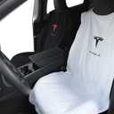 Compatible with Tesla Model Y/3/X/S Premium Towel Car Seat Cover - Waterproof & Machine Washable - Seat Protector for Dog, Pets, Sweat from The Gym (White)