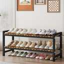 Shoe Rack Organizer for Small Spaces 2Tier Long Narrow Shoe Stand, Closet Shoe Rack, Small Shoe Shelf for Closet Entryway Corner Garage and Bedroom Front Door - Shoe Storage Combining Wood and Metal