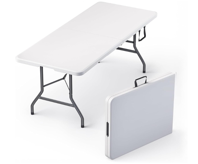 6 Feet Foldable Table with Built in Handle & Steel Legs | 6FT Heavy Duty Folding Portable | Perfect for Party, Dining, Wedding, Events, Picnic Indoor, Outdoor, Camping, Utility, Folding - 6 Foot
