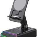 Portable Smart Induction Speaker Mobile Phone Holder RGB Colorful Ambient Light Wireless Bluetooth Speaker Phone Reverse (Black)