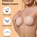Nipple Cover Silicone Self Adhesive Bra Breathable Sticky Bras Water-Proof Reusable Backless Invisible Bra (Beige)