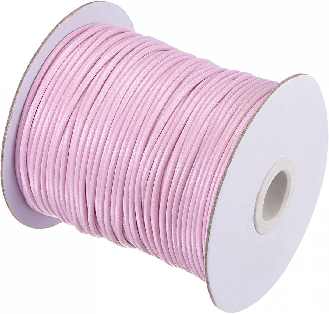 Uxcell 2mm Waxed Polyester String Cord 78M (85-Yards) Beading Thread Crafting Rope for Jewelry Making Bracelet Necklace Weaving, Light Pink