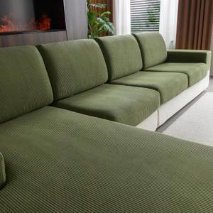 OHSIO Sectional Couch Covers, Wear Resistant Stretch Sofa Covers Washable Soft Couch Cushion Covers Anti Slip Furniture Protector Sofa Slipcovers for Pets (1 Piece Large Cover, Green)