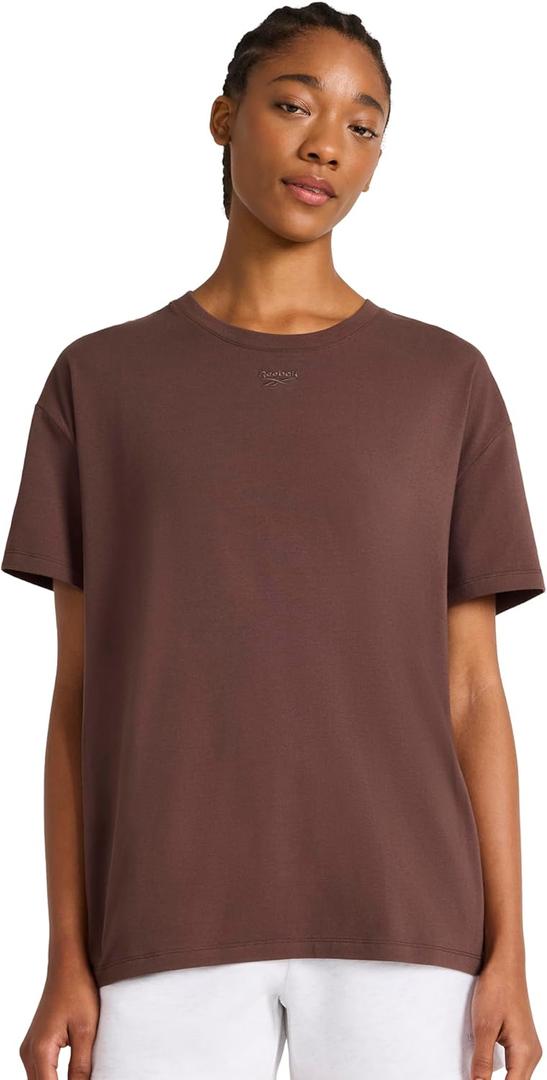 Reebok Women's Embroidery Hit All Short Sleeve Crewneck T-Shirt, Oversized Fit, Lightweight Stretch Cotton Fabric M