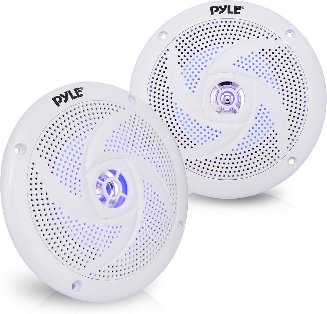 Pyle Marine Speakers - 5.25 Inch 2 Way Waterproof and Weather Resistant Outdoor Audio Stereo Sound System with LED Lights, 180 Watt Power and Low Profile Slim Style - 1 Pair - PLMRS53WL
