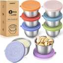 SANEXC 8 Pack - 2.4 Oz Small Salad Dressing Containers To Go, Leakproof Condiment Containers with Lids Reusable Stainless Steel Sauce Cups for Lunch Boxes Kitchen Storage Picnics Travel Meal Prep