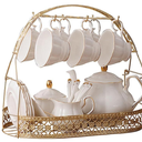 fanquare 15 Pieces Simple White English Ceramic Tea Sets,Tea Pot,Bone China Cups Without Metal Holder,Matching Spoons,Afternoon Tea Set Service Coffee Set