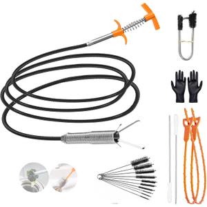 79 Inch Drain Snake Hair Drain Clog Remover, Flexible Sink Snake Drain Cleaner Tool Set, Plumbing Snake for Toilet Sewer Shower Kitchen Bathroom Tub Clogged Hair Removal