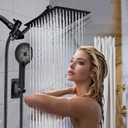 Shower Head, 8 inch Multifunction High Pressure Rain Shower Head with Handheld Spray Combo with 11'' Angle Adjustable Extension Arm/Flow Regulator/Shower System Matte Black