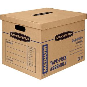 Bankers Box Medium Classic Moving Box 8 Pack, Reinforced Handles, Tape-Free Assembly, Box with Lid, 19-in x 14.5-in x 15.5-in (7717201)
